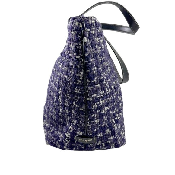 Kate Spade NY Purse Handbag Purple & White Tweed and Leather Made in Italy - Picture 4 of 10